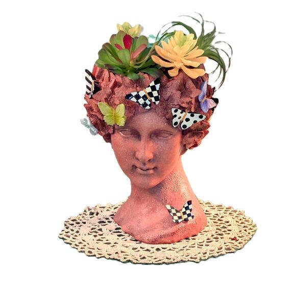 MacKenzie Childs Peresphone Butterfly Head Bust Planter Small 11" Tall - Picture 5 of 8